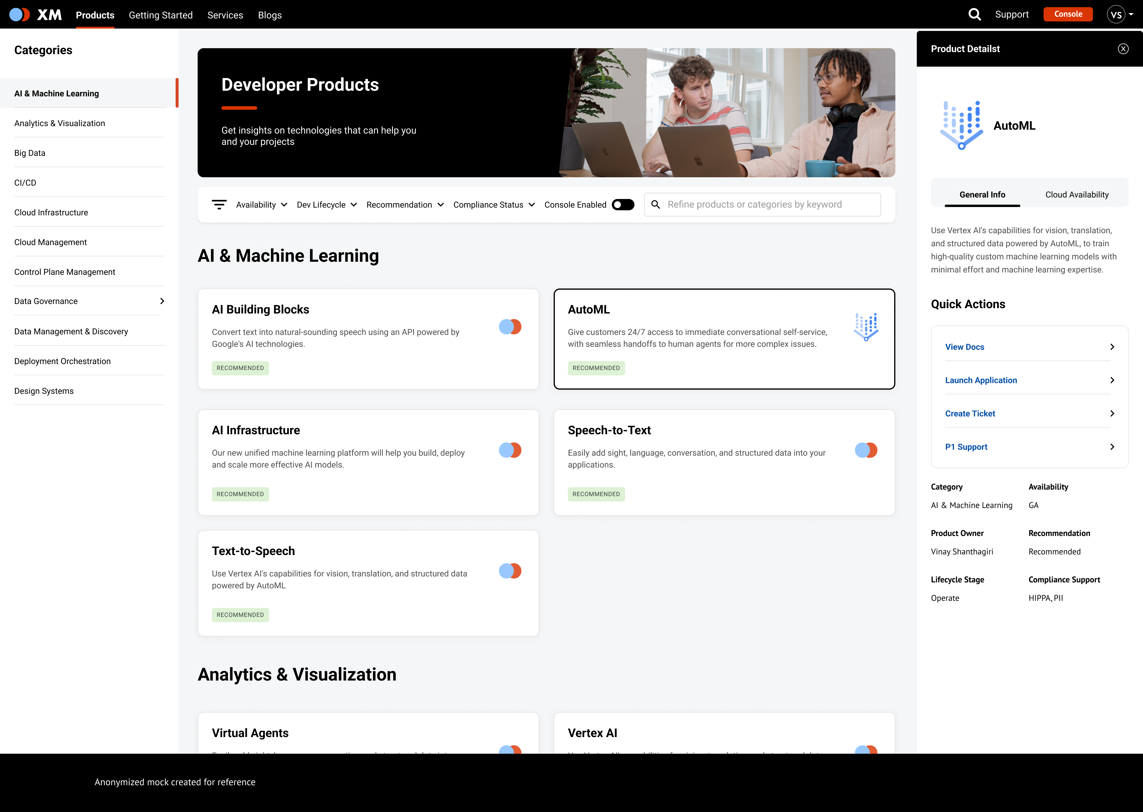 Developer Experience portal interface