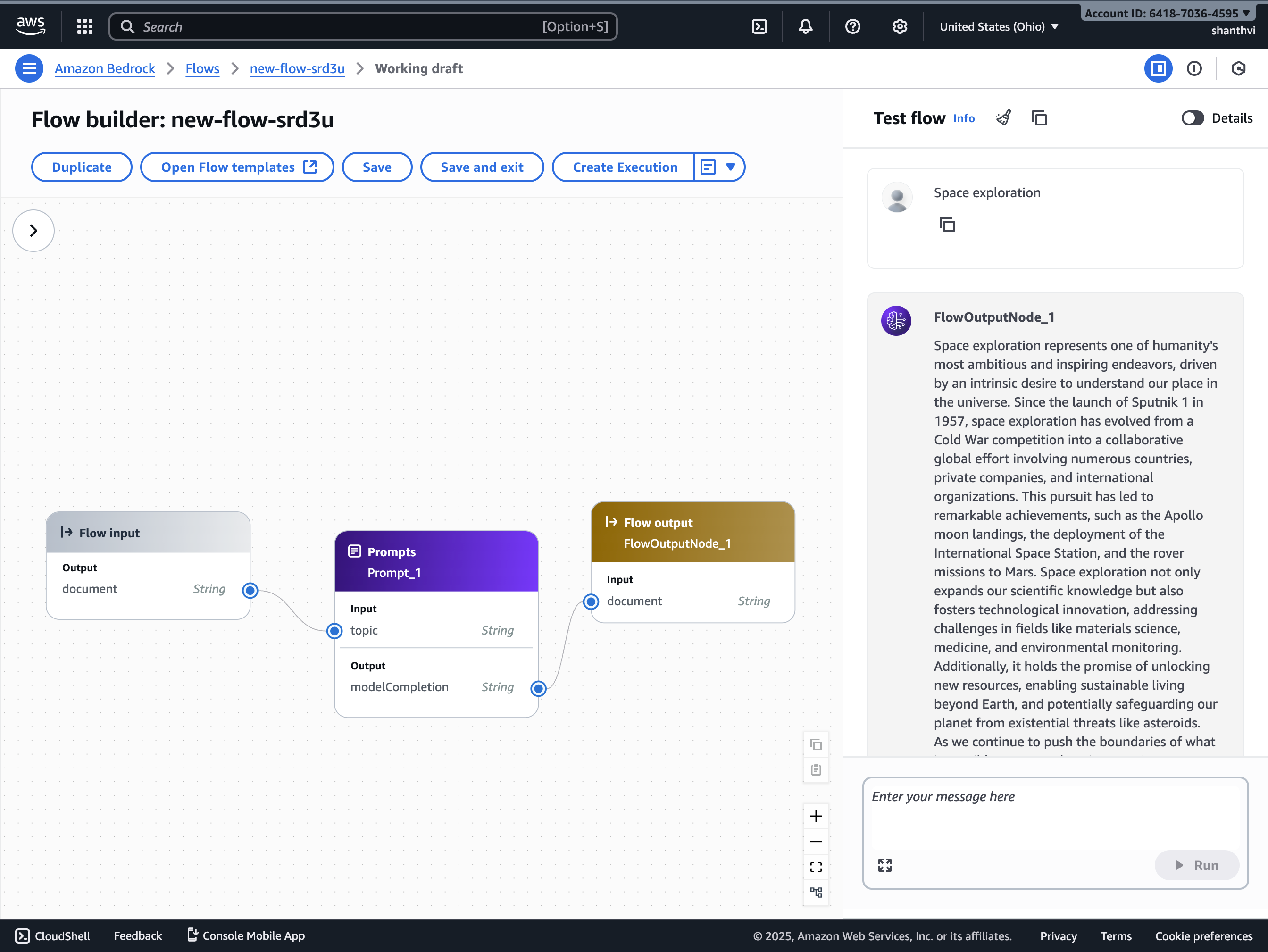 Amazon Bedrock Flows execution details