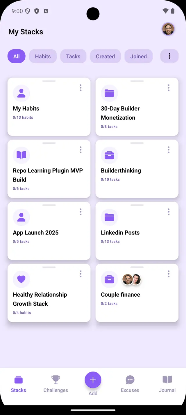 Stack n Track mobile app screen