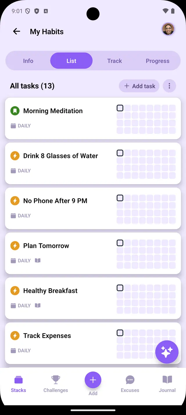 Stack n Track mobile app stack screen