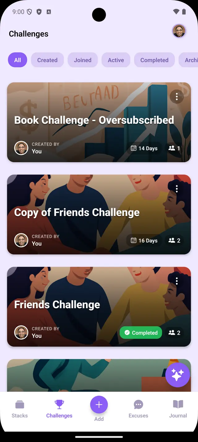 Stack n Track mobile app insights screen